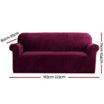 Artiss Sofa Cover Couch Covers 3 Seater Velvet Ruby Red - Furniture > Sofas