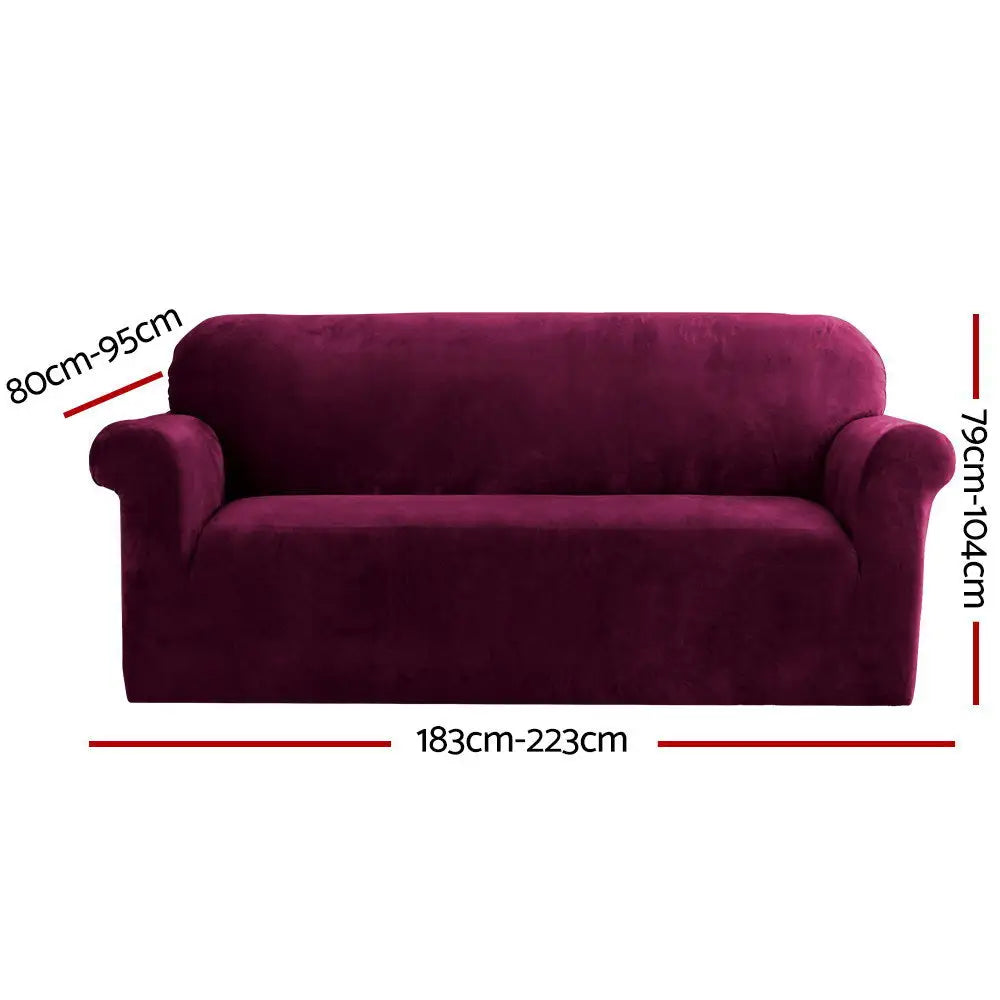 Artiss Sofa Cover Couch Covers 3 Seater Velvet Ruby Red - Furniture > Sofas