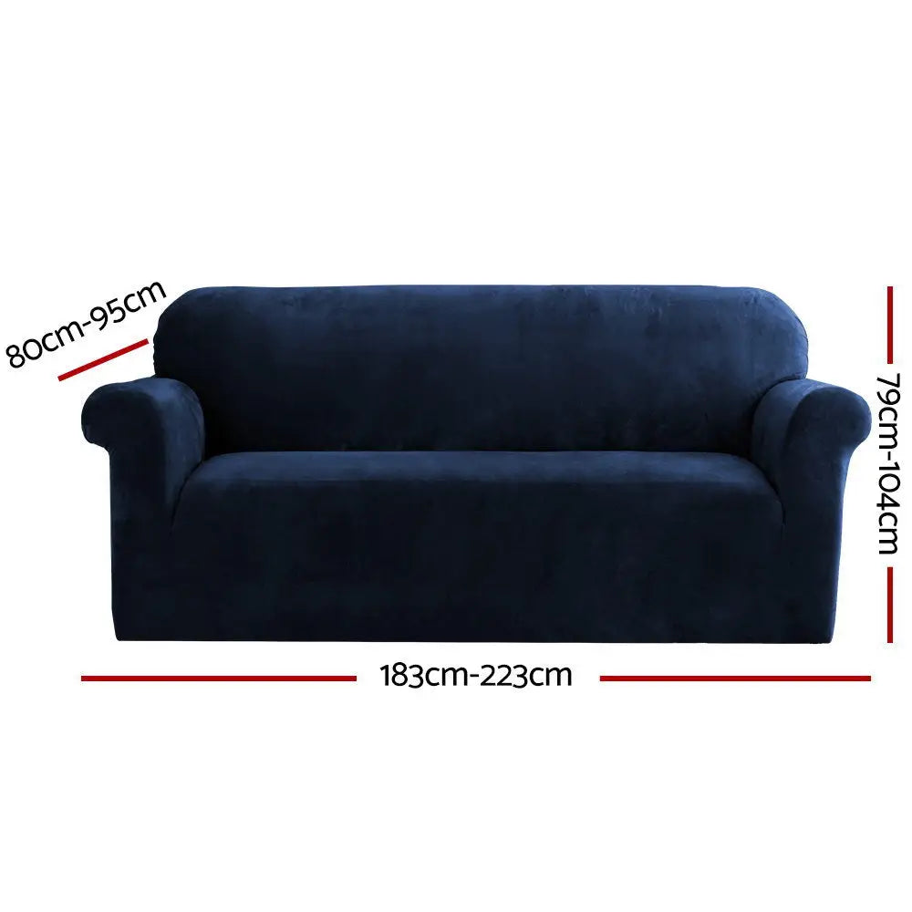 Artiss Sofa Cover Couch Covers 3 Seater Velvet Sapphire - Furniture > Sofas