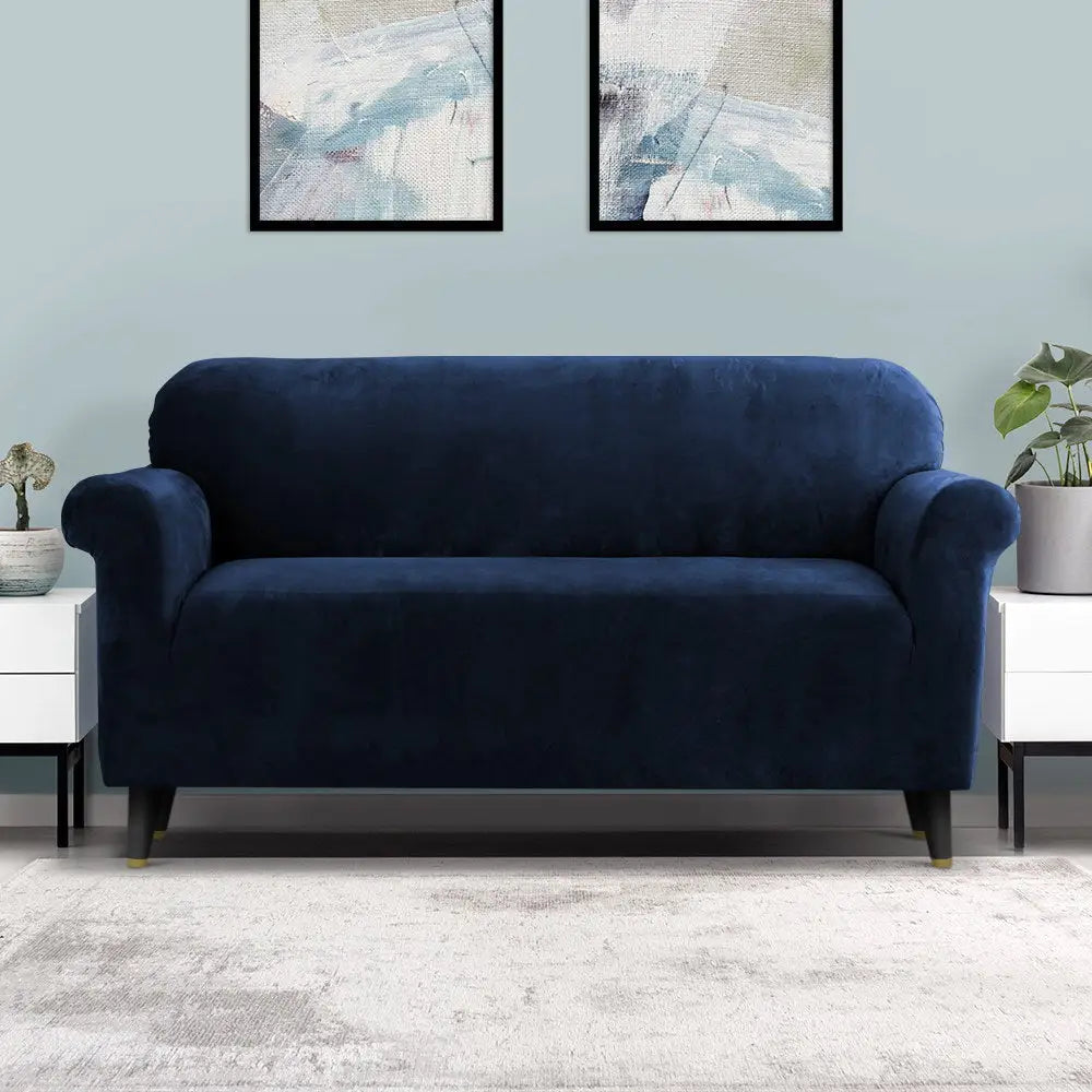 Artiss Sofa Cover Couch Covers 3 Seater Velvet Sapphire - Furniture > Sofas