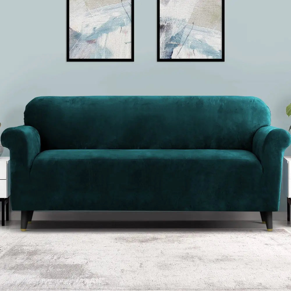 Artiss Sofa Cover Couch Covers 4 Seater Velvet Agate Green - Furniture > Sofas