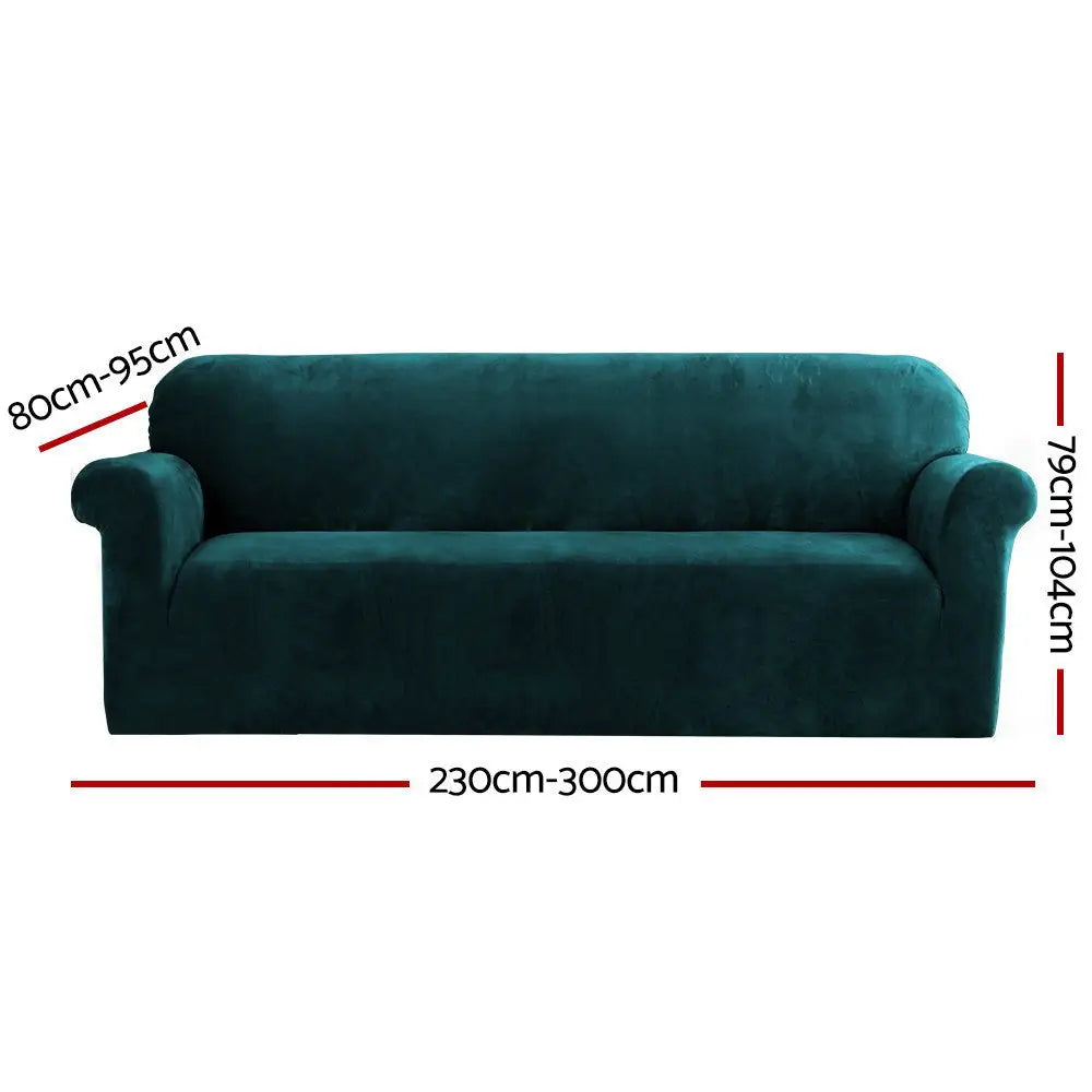 Artiss Sofa Cover Couch Covers 4 Seater Velvet Agate Green - Furniture > Sofas