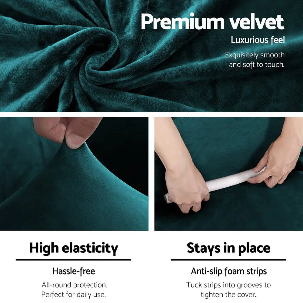 Artiss Sofa Cover Couch Covers 4 Seater Velvet Agate Green - Furniture > Sofas