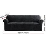 Artiss Sofa Cover Couch Covers 4 Seater Velvet Black - Furniture > Sofas
