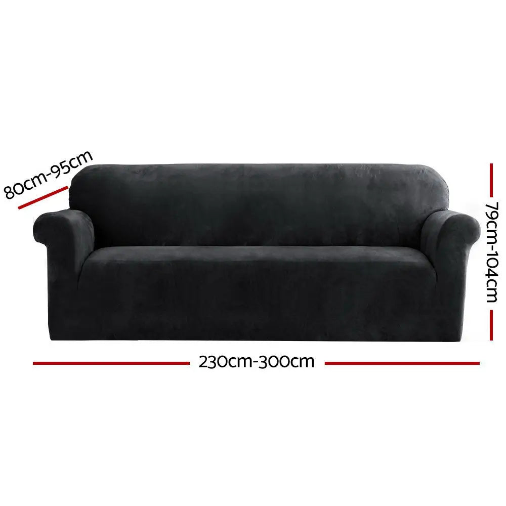 Artiss Sofa Cover Couch Covers 4 Seater Velvet Black - Furniture > Sofas