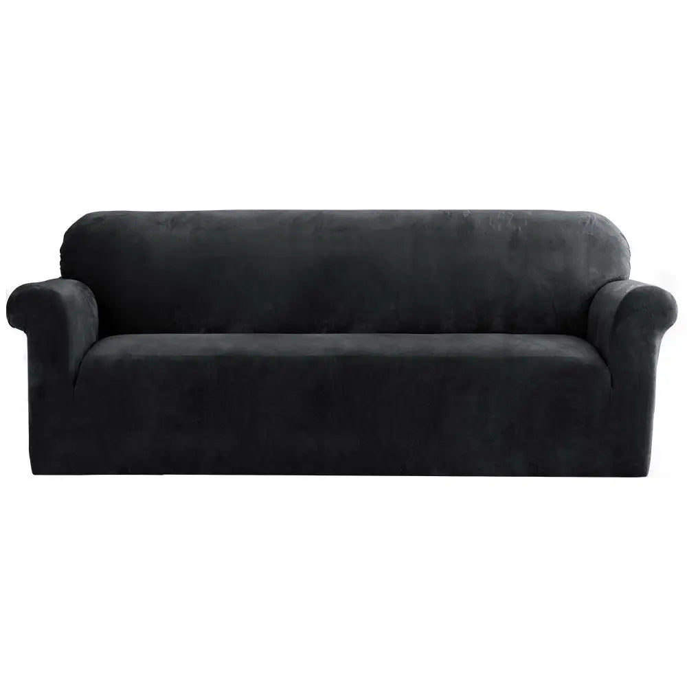 Artiss Sofa Cover Couch Covers 4 Seater Velvet Black - Furniture > Sofas