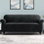 Artiss Sofa Cover Couch Covers 4 Seater Velvet Black - Furniture > Sofas