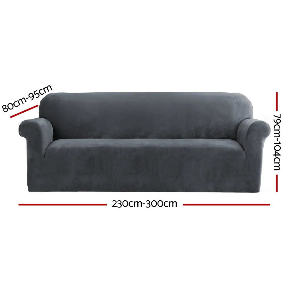 Artiss Sofa Cover Couch Covers 4 Seater Velvet Grey - Furniture > Sofas