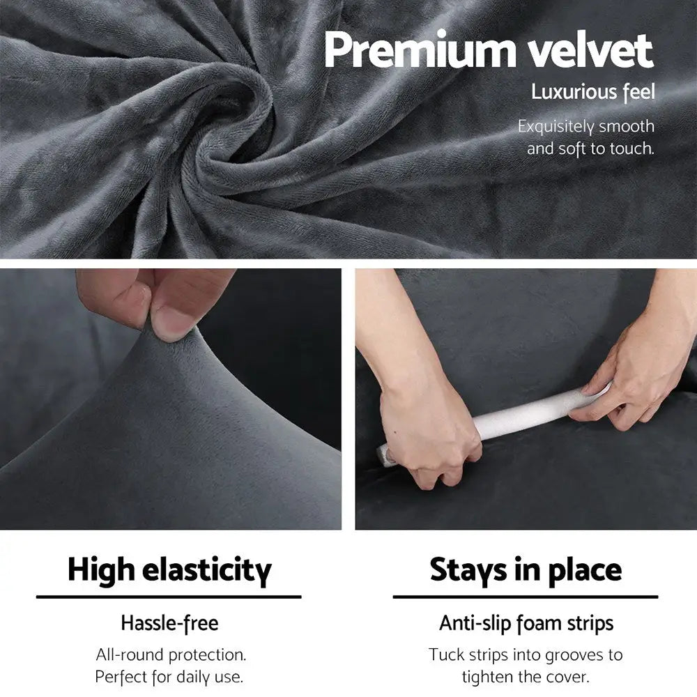 Artiss Sofa Cover Couch Covers 4 Seater Velvet Grey - Furniture > Sofas