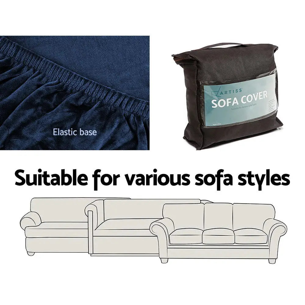 Artiss Sofa Cover Couch Covers 4 Seater Velvet Sapphire - Furniture > Sofas