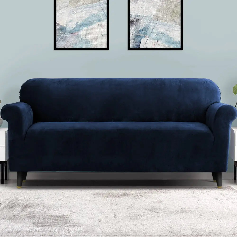 Artiss Sofa Cover Couch Covers 4 Seater Velvet Sapphire - Furniture > Sofas