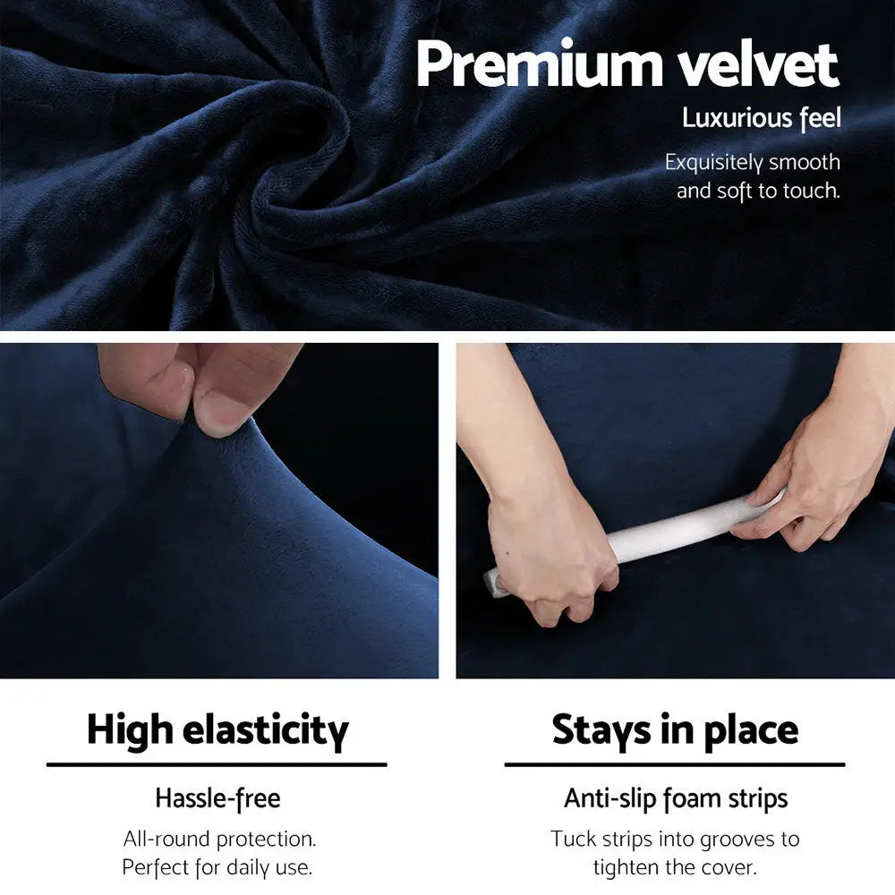 Artiss Sofa Cover Couch Covers 4 Seater Velvet Sapphire - Furniture > Sofas