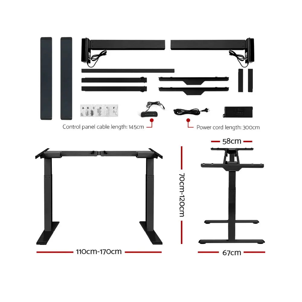 Artiss Standing Desk Frame Only Dual Motor Motorised Black - Furniture > Office