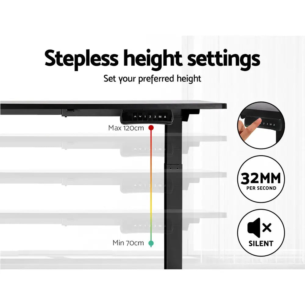 Artiss Standing Desk Frame Only Dual Motor Motorised Black - Furniture > Office