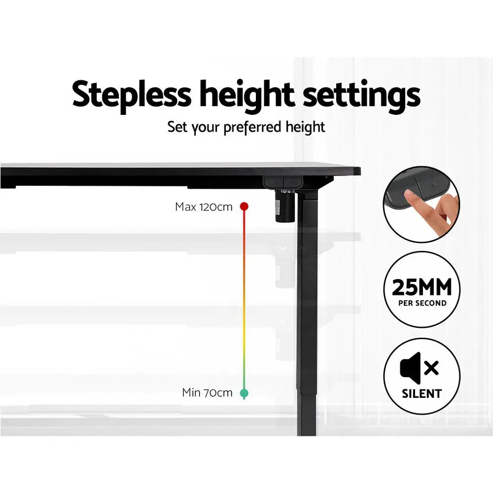 Artiss Standing Desk Frame Only Motorised Black - Furniture > Office