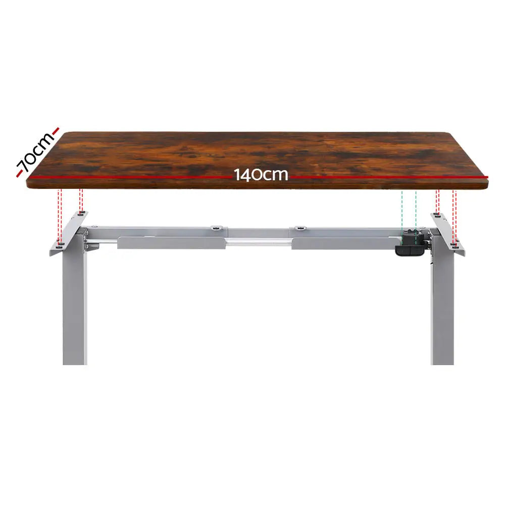 Artiss Standing Desk Motorised 140CM Rustic Brown - Furniture > Office