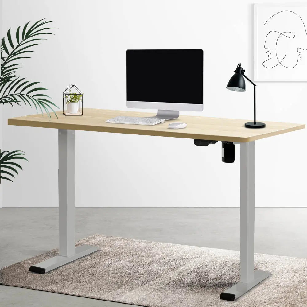 Artiss Standing Desk Motorised 140CM White Oak - Furniture > Office