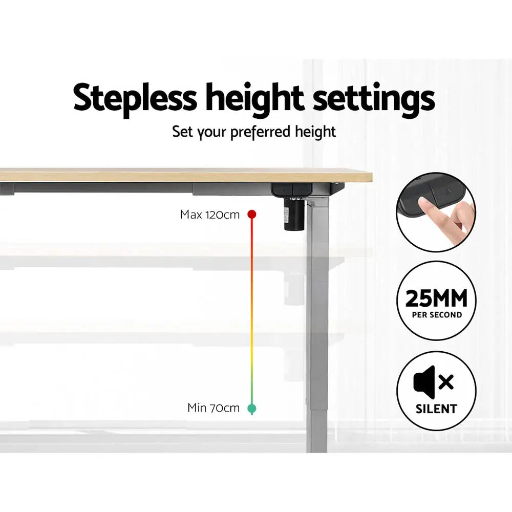 Artiss Standing Desk Motorised 140CM White Oak - Furniture > Office