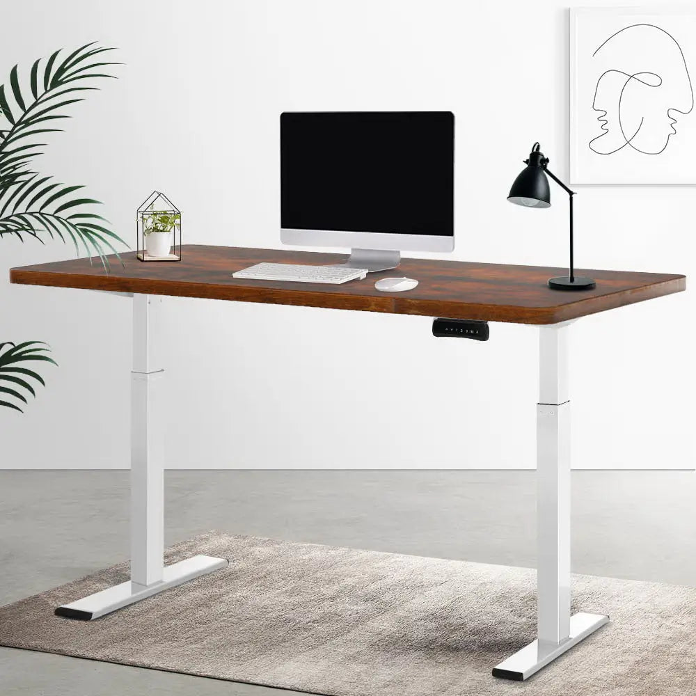 Artiss Standing Desk Motorised Dual Motor 120CM Rustic Brwon - Furniture > Office
