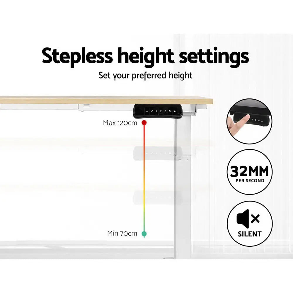Artiss Standing Desk Motorised Dual Motor 120CM White Oak - Furniture > Office