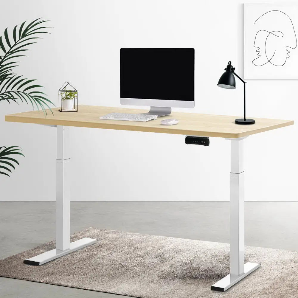Artiss Standing Desk Motorised Dual Motor 140CM White Oak - Furniture > Office