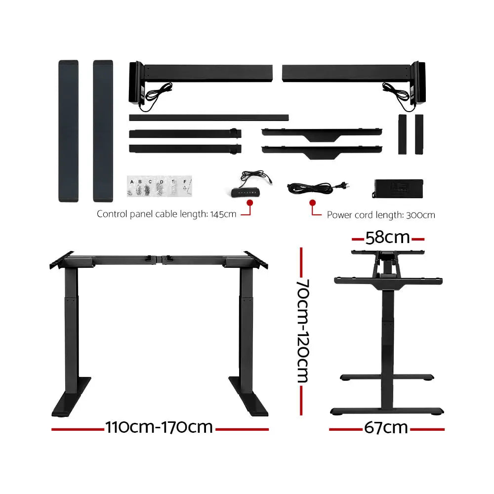 Artiss Standing Desk Motorised Dual Motor Black 140CM - Furniture > Office