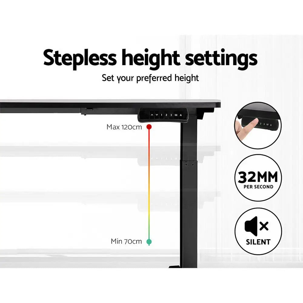 Artiss Standing Desk Motorised Dual Motor Black 140CM - Furniture > Office