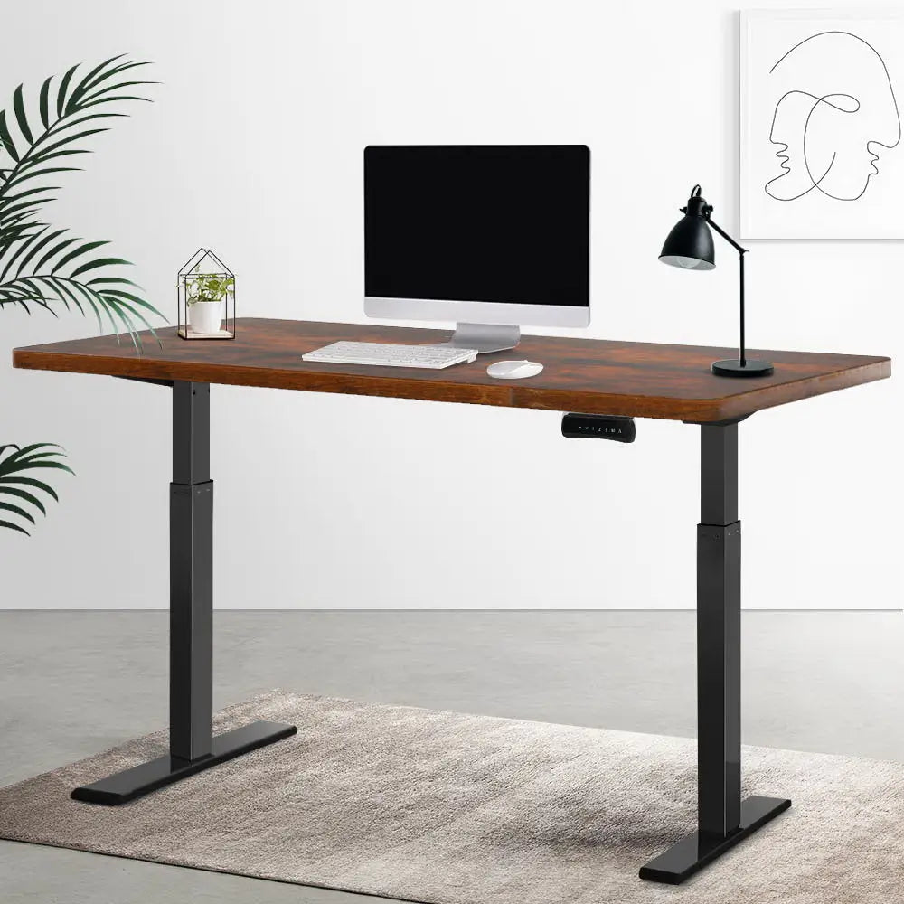 Artiss Standing Desk Motorised Dual Motor Rustic Brwon 120CM - Furniture > Office