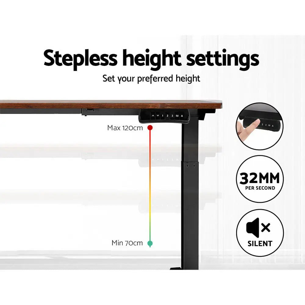 Artiss Standing Desk Motorised Dual Motor Rustic Brwon 120CM - Furniture > Office