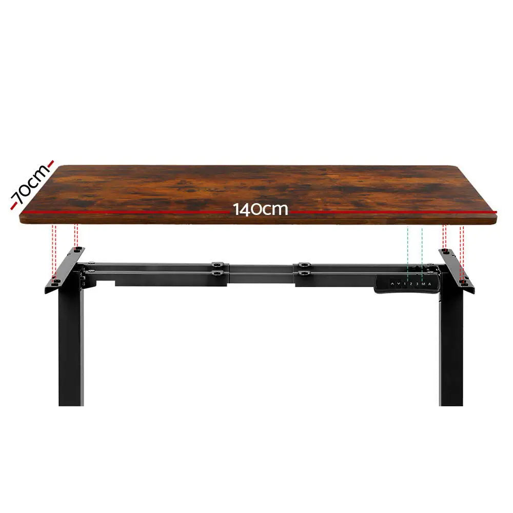 Artiss Standing Desk Motorised Dual Motor Rustic Brwon 140CM - Furniture > Office