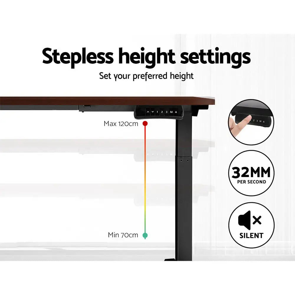 Artiss Standing Desk Motorised Dual Motor Walnut 120CM - Furniture > Office