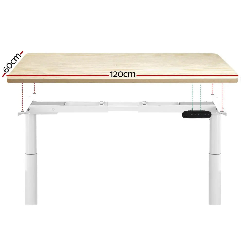 Artiss Standing Desk Motorised Electric Dual Motor 120CM White Oak - Furniture > Office