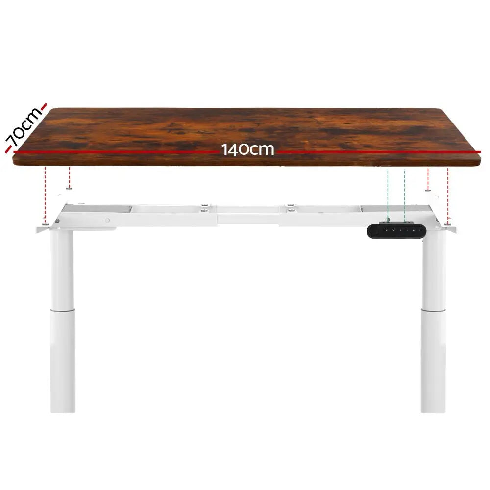 Artiss Standing Desk Motorised Electric Dual Motor 140CM Rustic Brown - Furniture > Office