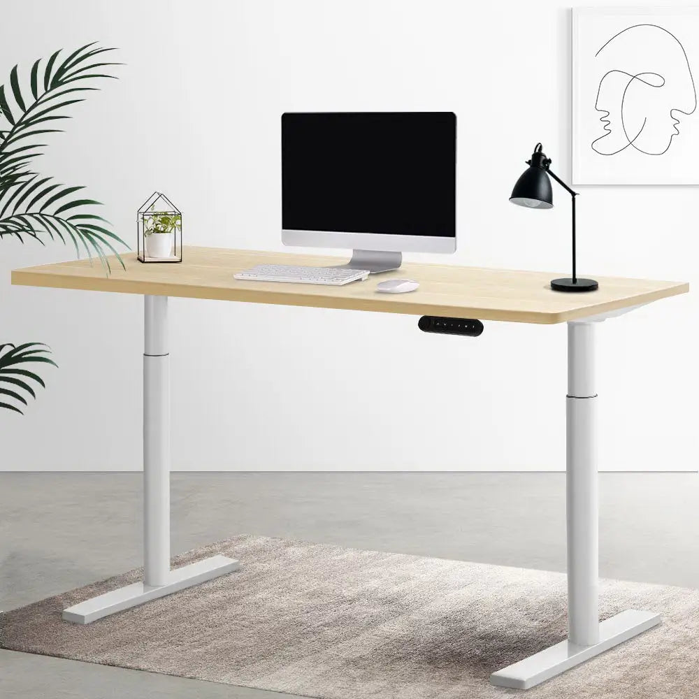 Artiss Standing Desk Motorised Electric Dual Motor 140CM White Oak - Furniture > Office