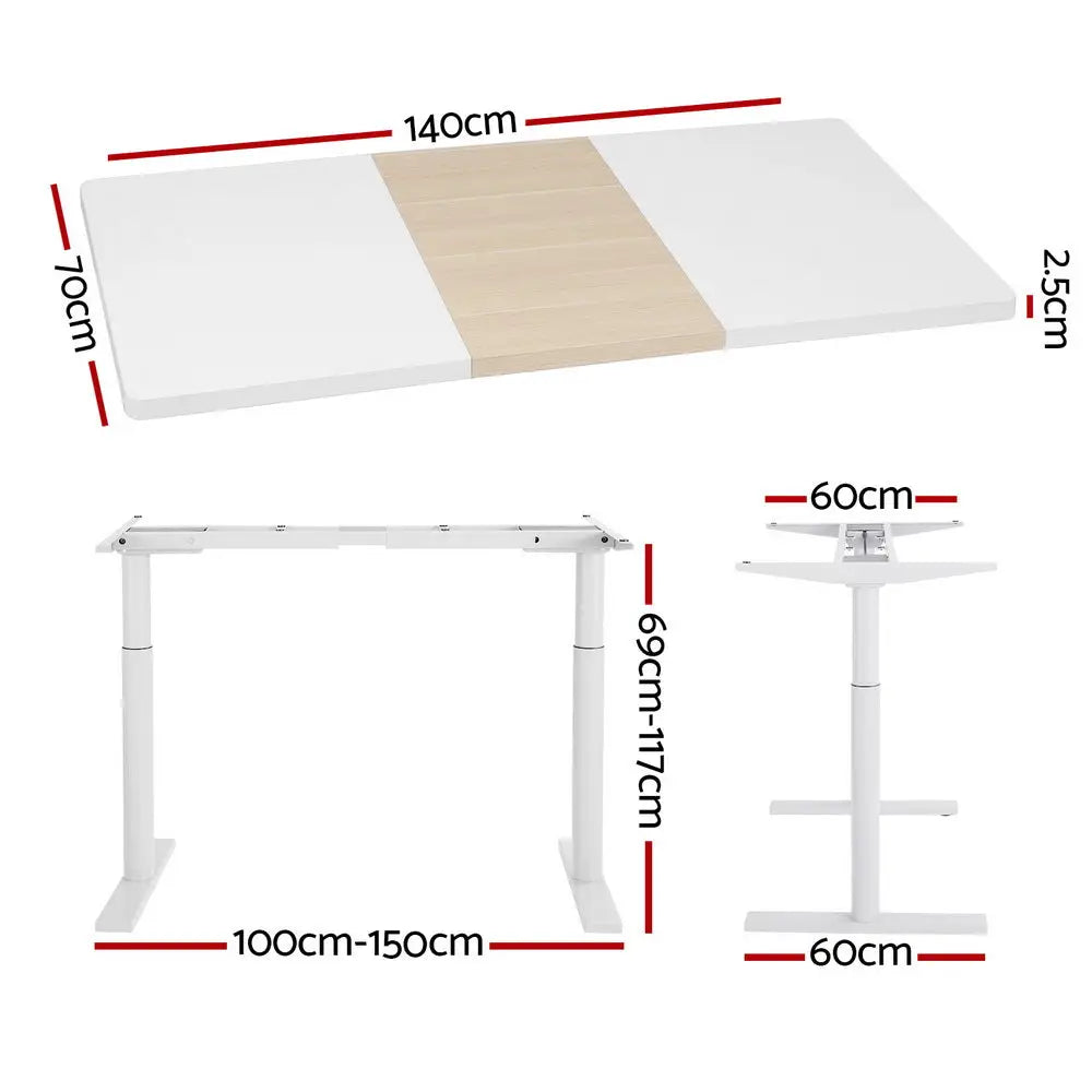 Artiss Standing Desk Motorised Electric Dual Motor 140CM White Pine - Furniture > Office > Desks