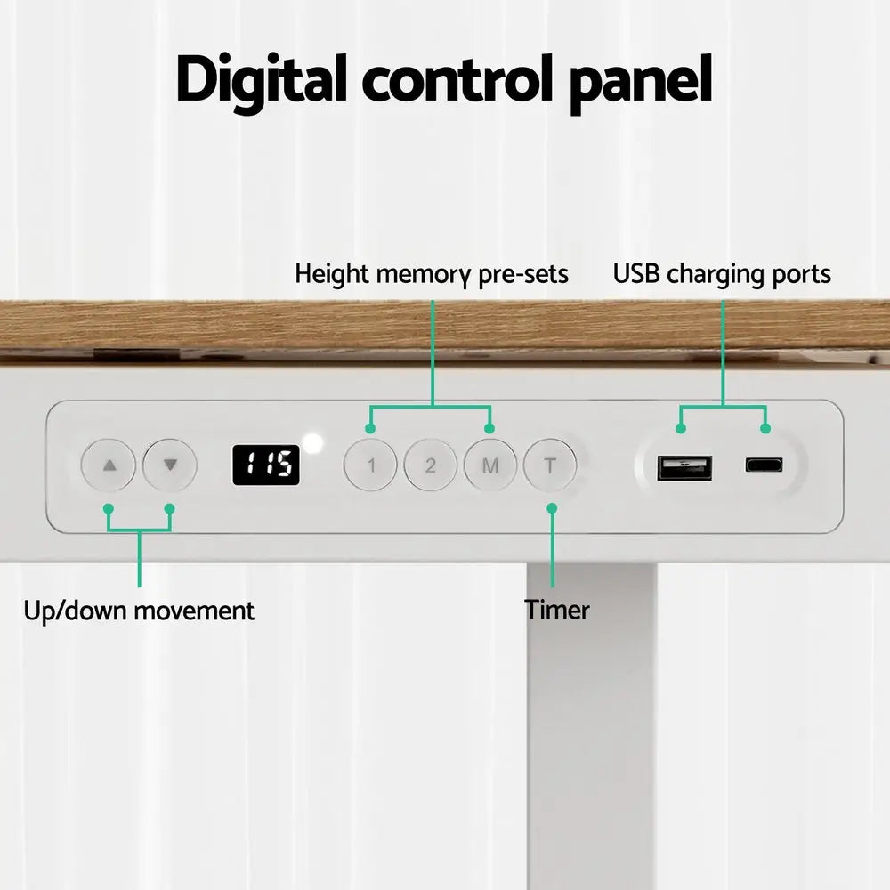 Artiss Standing Desk Motorised Electric Dual Motor Draw 120CM Oak - Furniture > Office