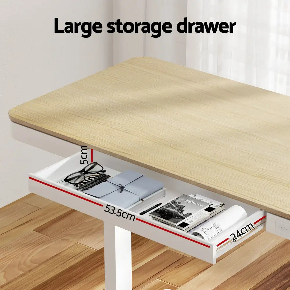 Artiss Standing Desk Motorised Electric Dual Motor Draw 120CM Oak - Furniture > Office