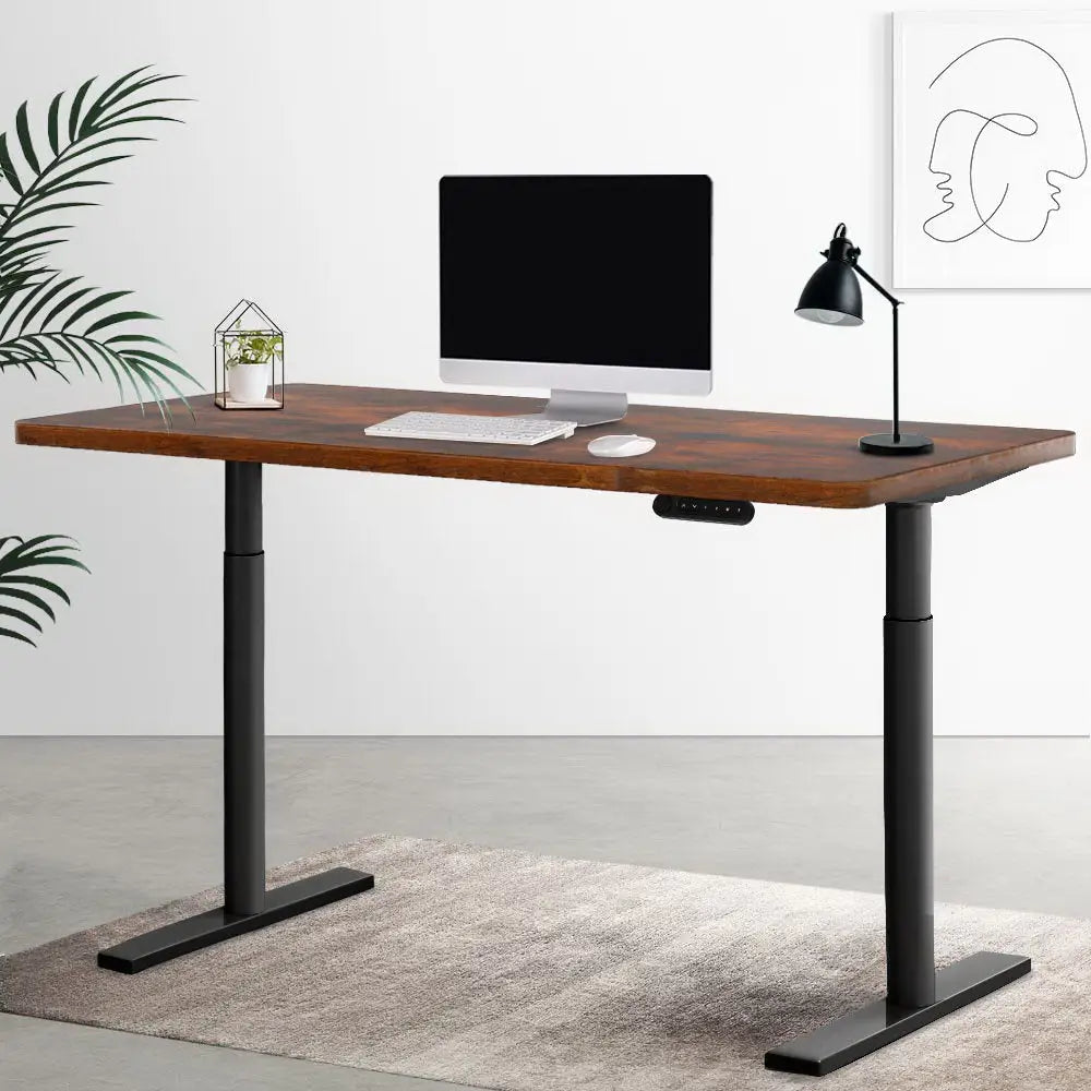 Artiss Standing Desk Motorised Electric Dual Motor Rustic Brown 120CM - Furniture > Office