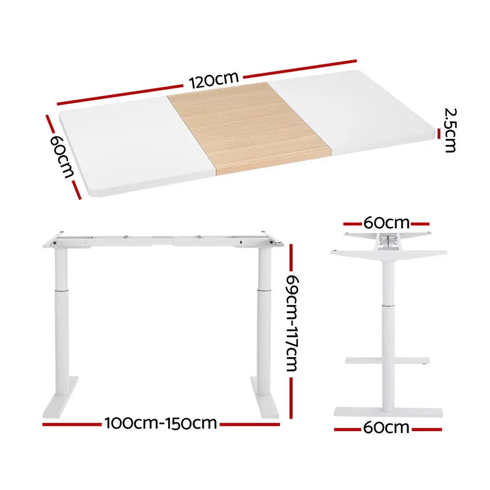 Artiss Standing Desk Motorised Electric Dual Motor Splice White Pine 120CM - Furniture > Office > Desks