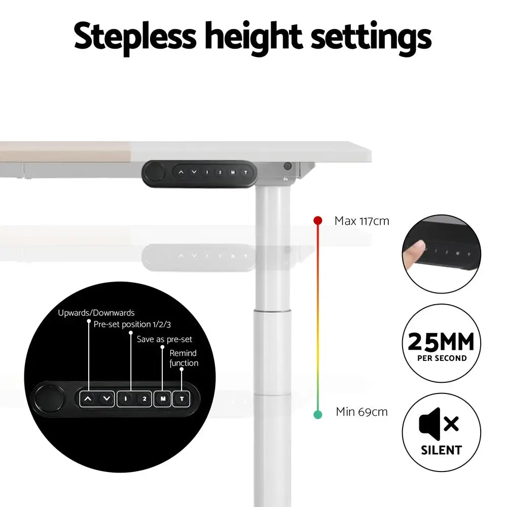 Artiss Standing Desk Motorised Electric Dual Motor Splice White Pine 120CM - Furniture > Office > Desks