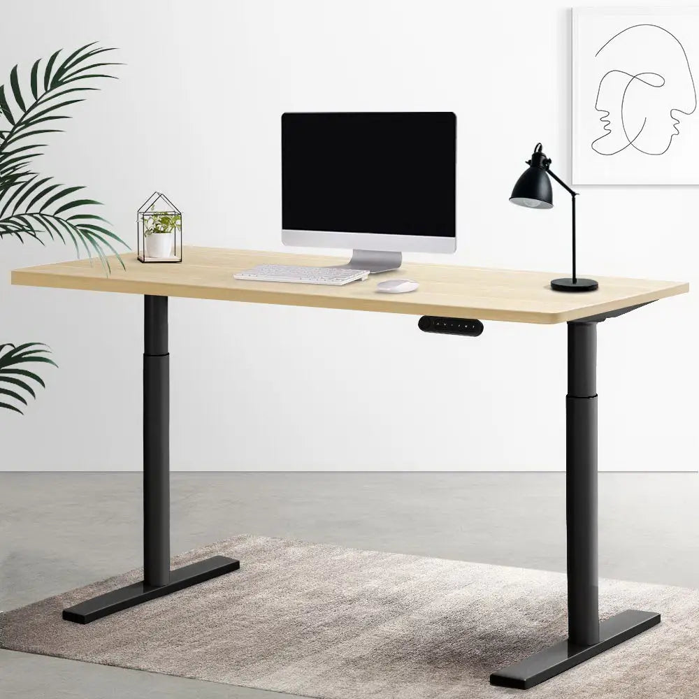 Artiss Standing Desk Motorised Electric Dual Motor White Oak 120CM - Furniture > Office