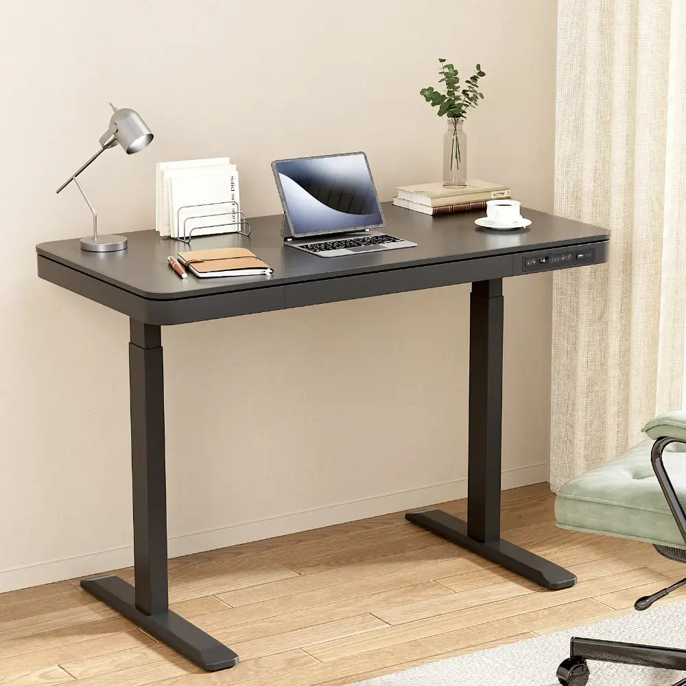 Artiss Standing Desk Motorised Electric Motor Drawer 120CM Black - Furniture > Office > Desks