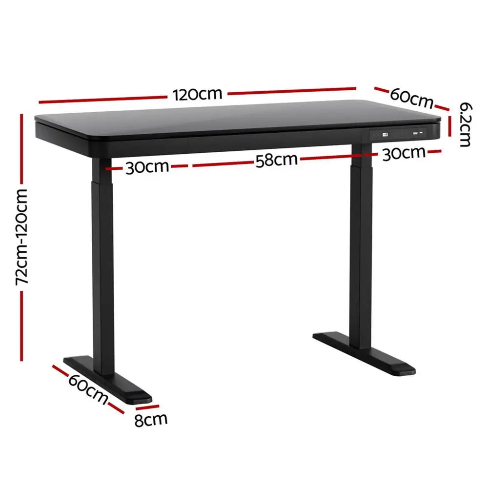 Artiss Standing Desk Motorised Electric Motor Drawer 120CM Black - Furniture > Office > Desks