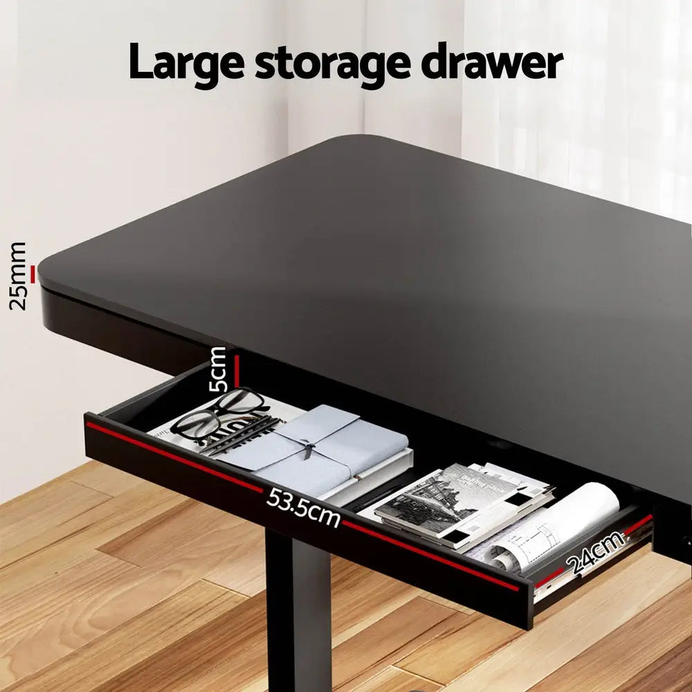 Artiss Standing Desk Motorised Electric Motor Drawer 120CM Black - Furniture > Office > Desks