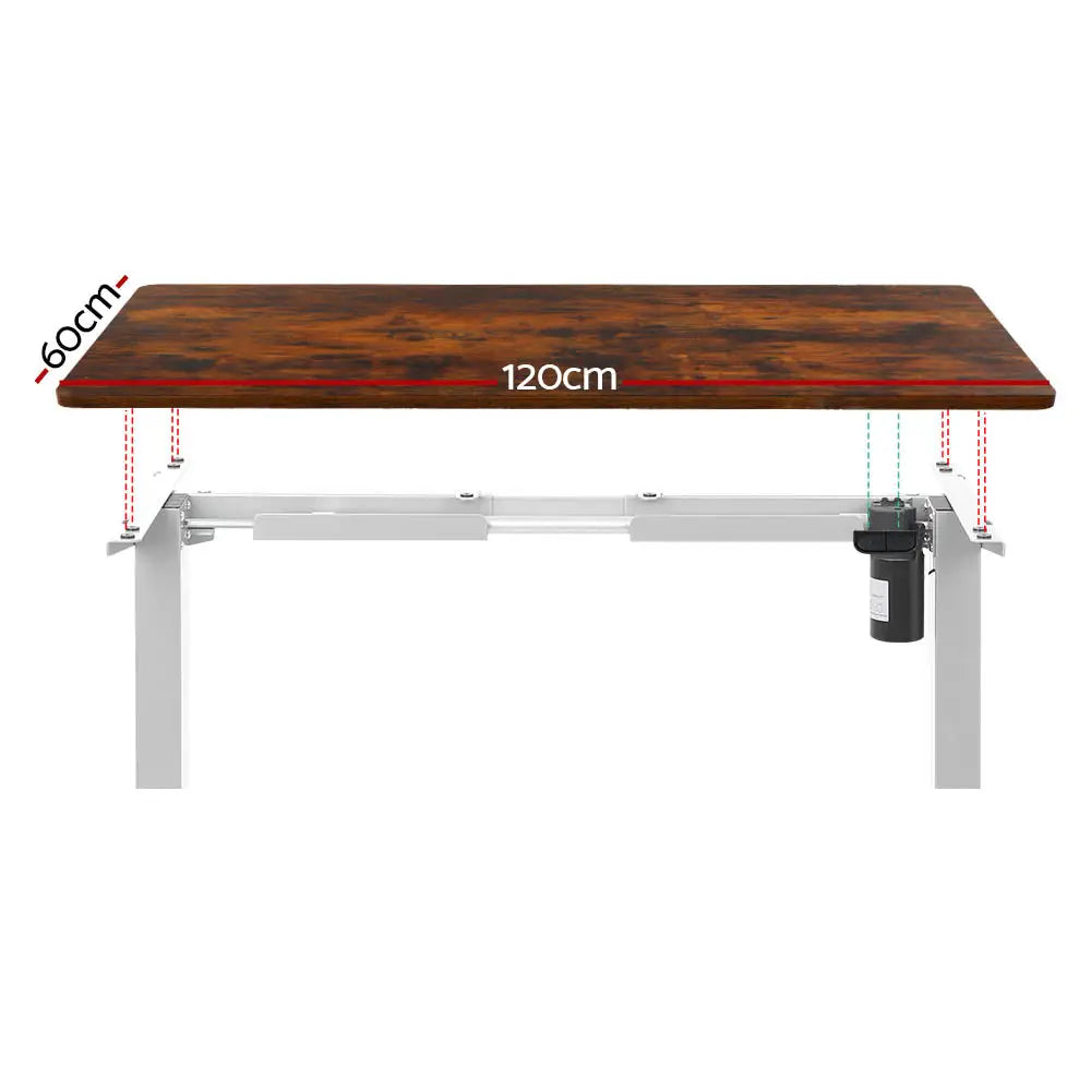 Artiss Standing Desk Motorised Sit Stand Desks Rustic Brown 120CM - Furniture > Office