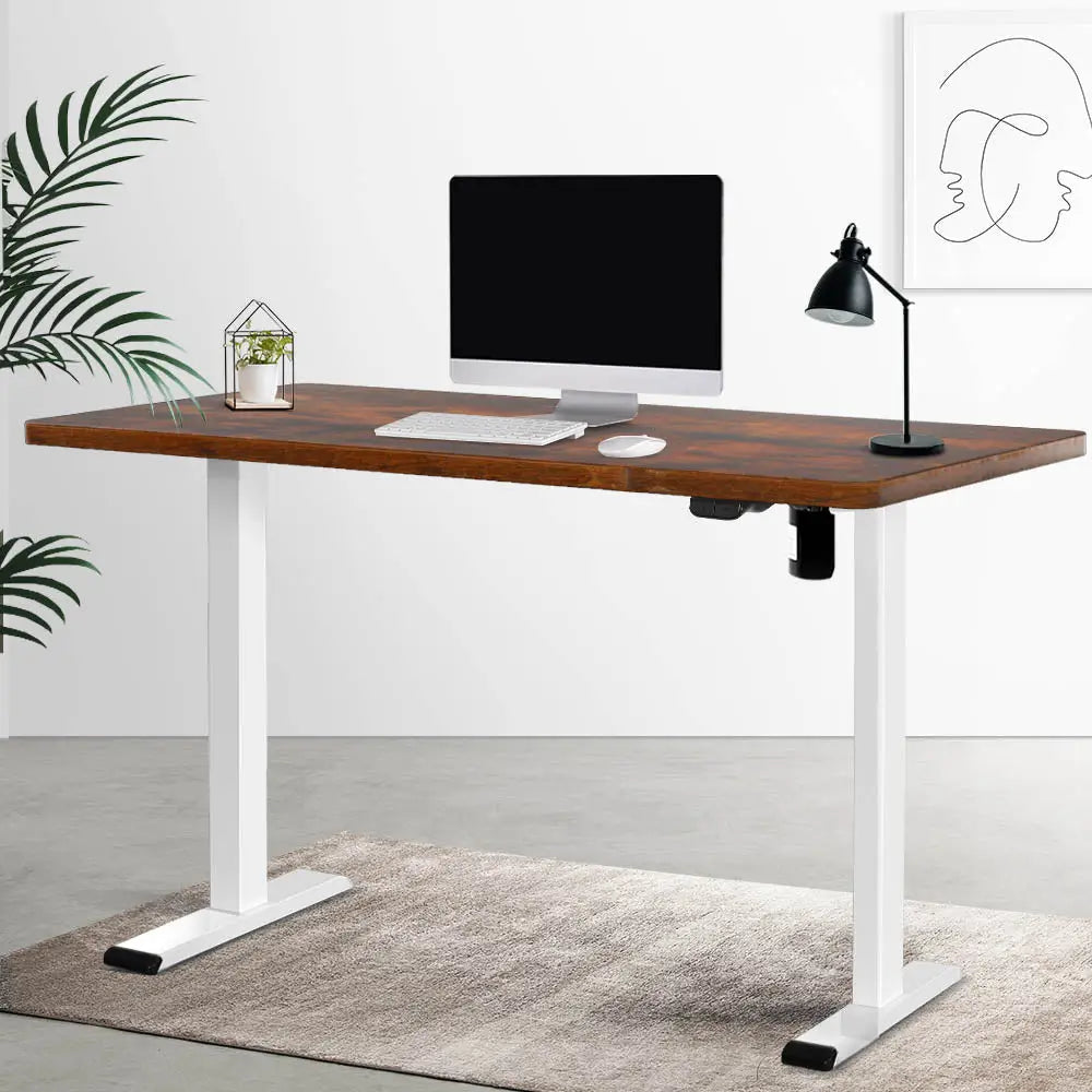 Artiss Standing Desk Motorised Sit Stand Desks Rustic Brown 140CM - Furniture > Office
