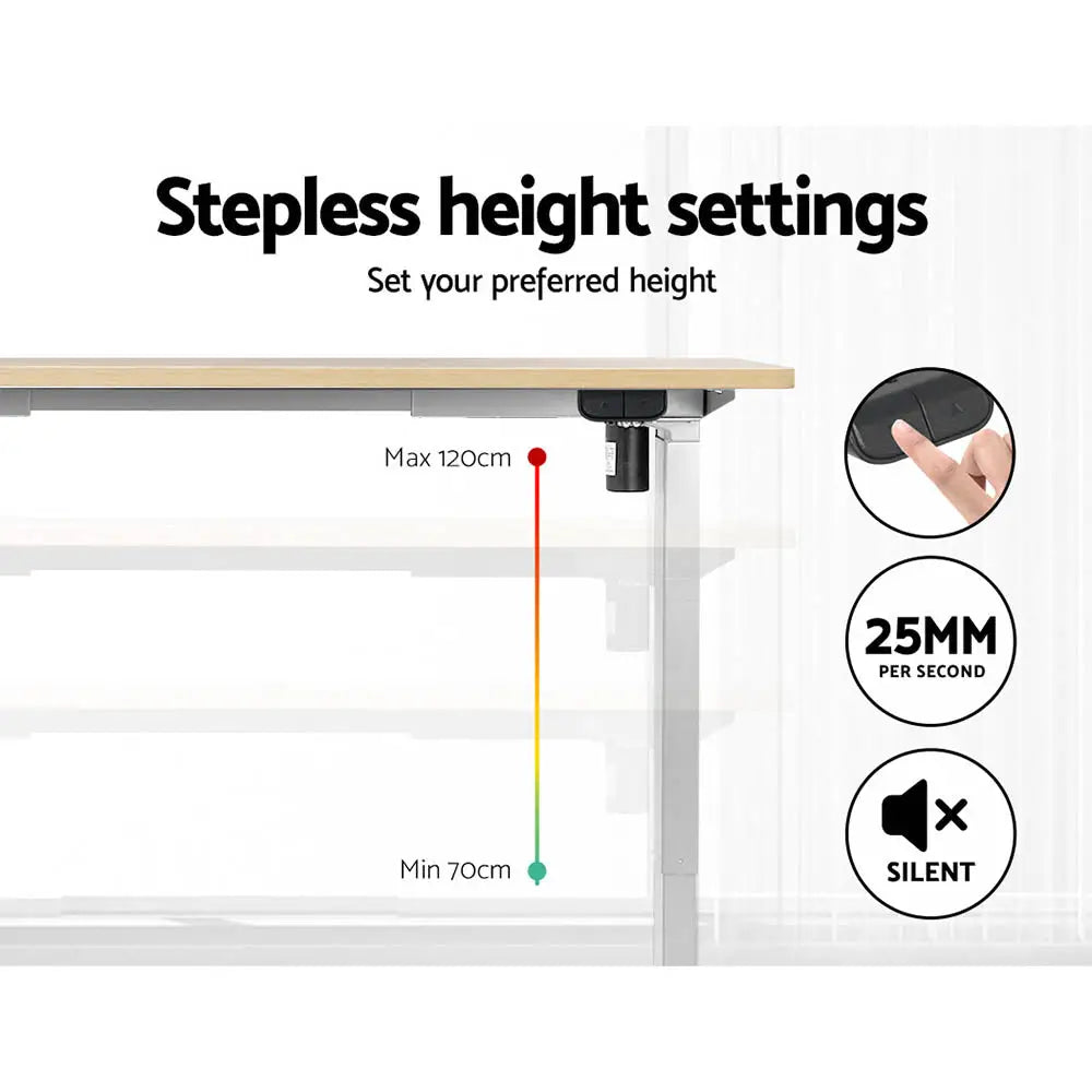 Artiss Standing Desk Motorised Sit Stand Desks White Oak 140CM - Furniture > Office