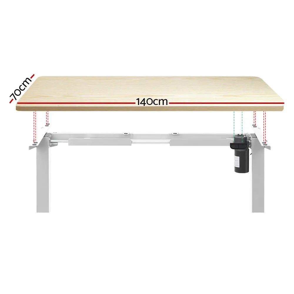 Artiss Standing Desk Motorised Sit Stand Desks White Oak 140CM - Furniture > Office