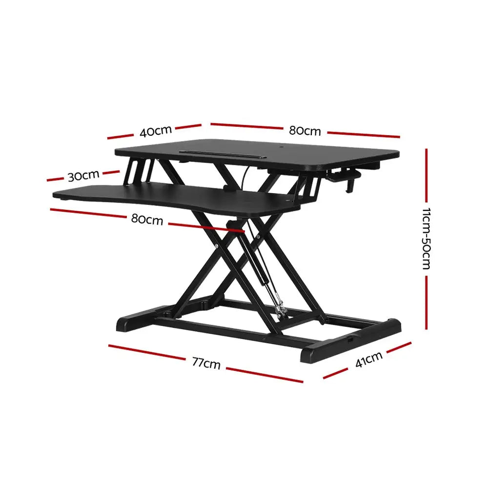 Artiss Standing Desk Riser Height Adjustable Black 80CM - Furniture > Office