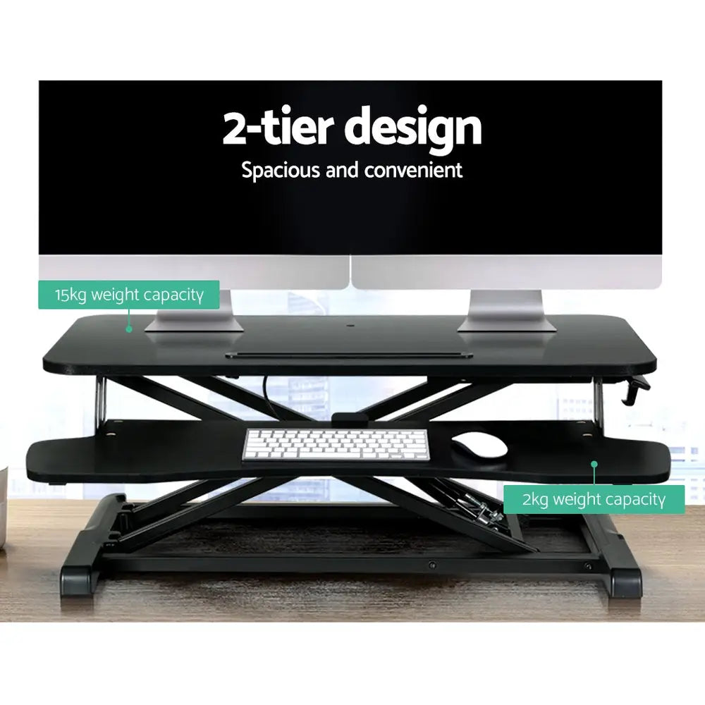 Artiss Standing Desk Riser Height Adjustable Black 80CM - Furniture > Office
